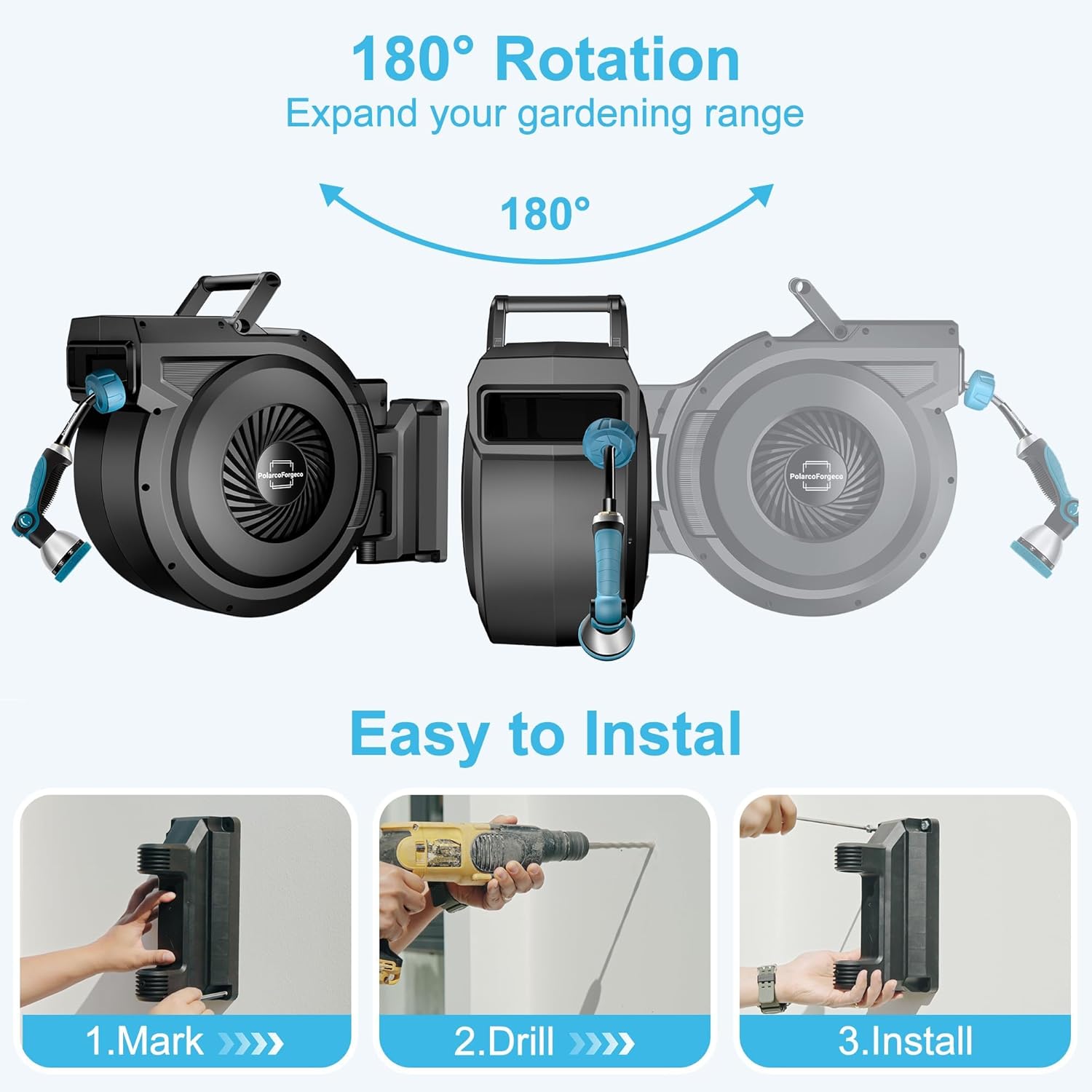 PolarcoForgeco Carrete de Manguera Retráctil 5/8” x 90 Pies - Image 6