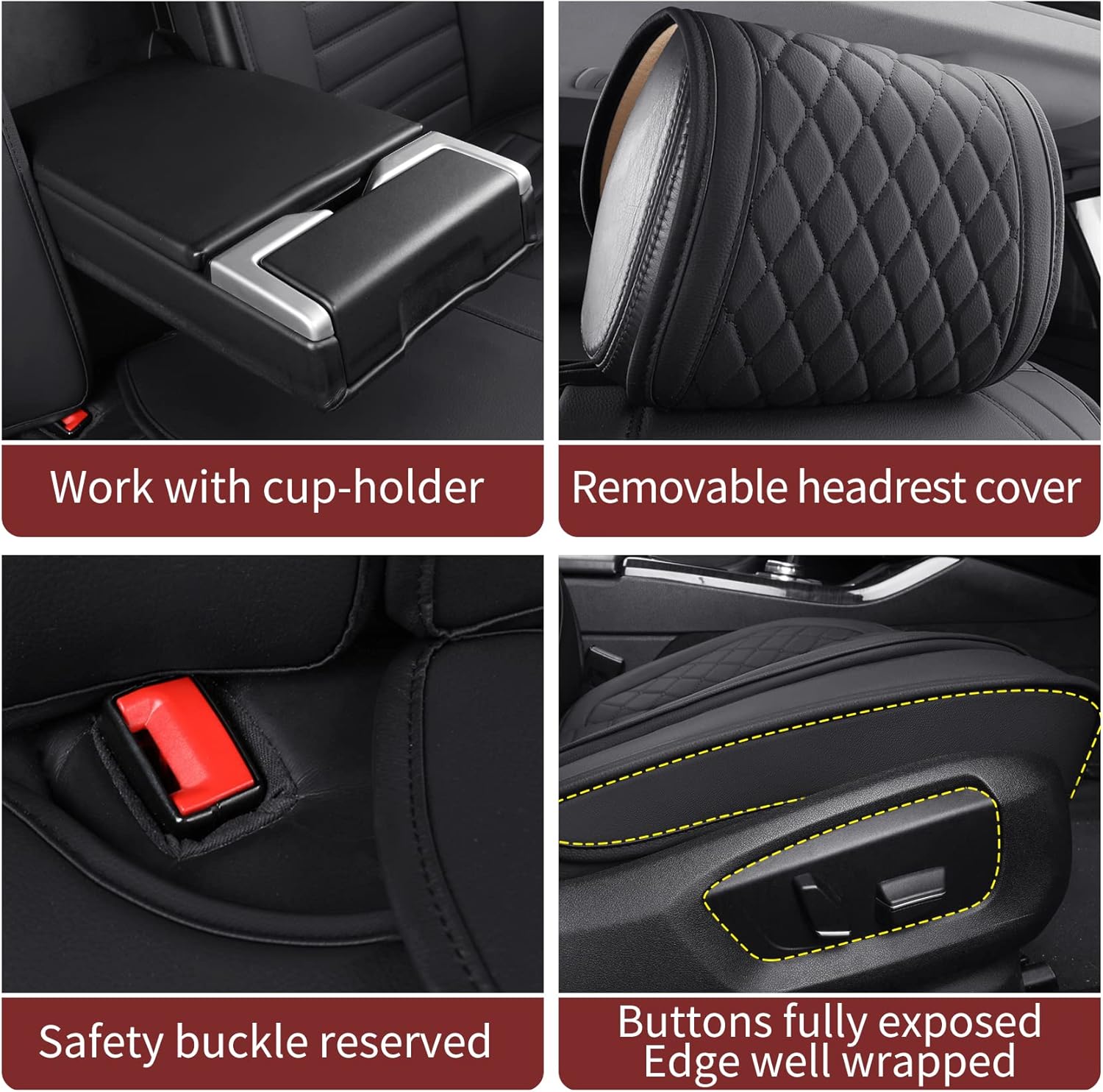 Fundas para Asientos de Automóvil Aierxuan de Cuero Sintético Impermeable – Ajuste Universal Color Negro - Image 4