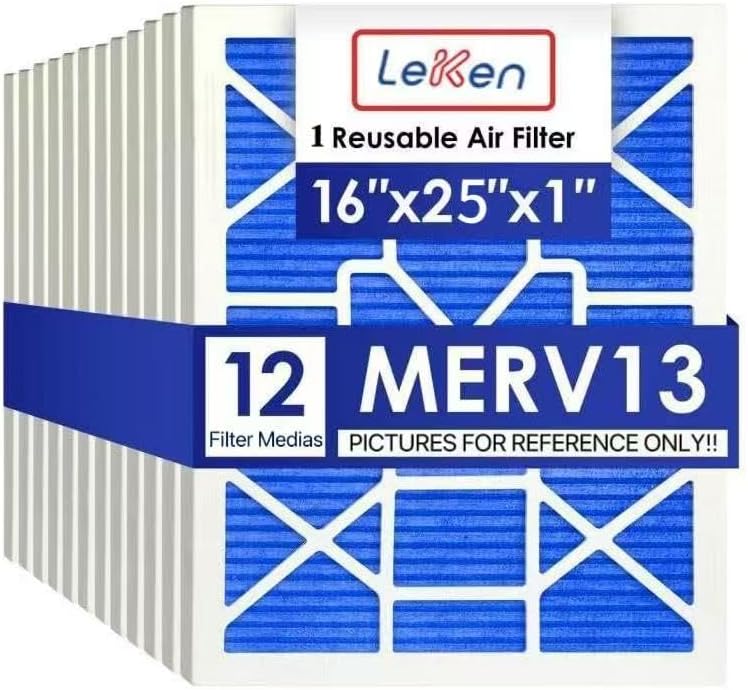 Filtro Electrostático Reutilizable MERV 13 LEKEN 16x25x1 – Kit HVAC con Marco ABS y 12 Medios de Repuesto