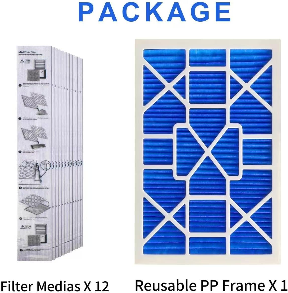 Filtro Electrostático Reutilizable MERV 13 LEKEN 16x25x1 – Kit HVAC con Marco ABS y 12 Medios de Repuesto - Image 3