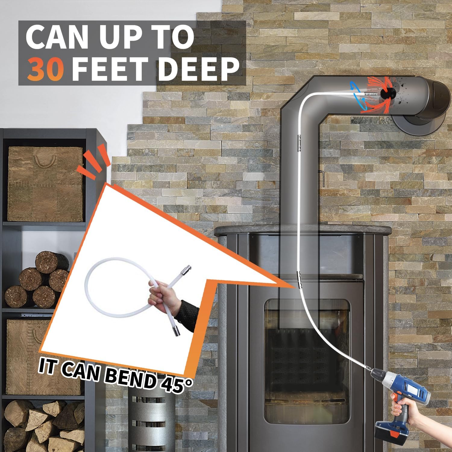 Kit de Barrido de Chimenea Sealegend 30 Pies – Sistema Rotatorio con 9 Varillas - Image 6