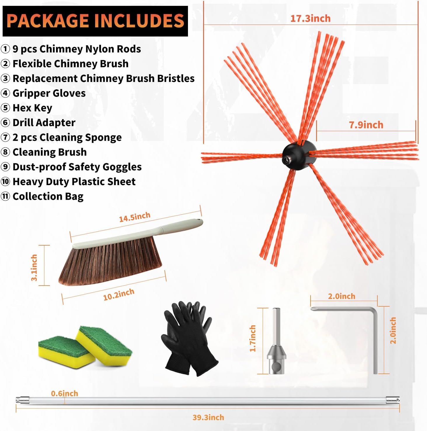 Kit de Barrido de Chimenea Sealegend 30 Pies – Sistema Rotatorio con 9 Varillas - Image 5