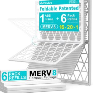 Kit de Filtro de Aire Recargable AErovivo 16x20x1 – MERV 8 con Marco Reutilizable y 6 Recambios