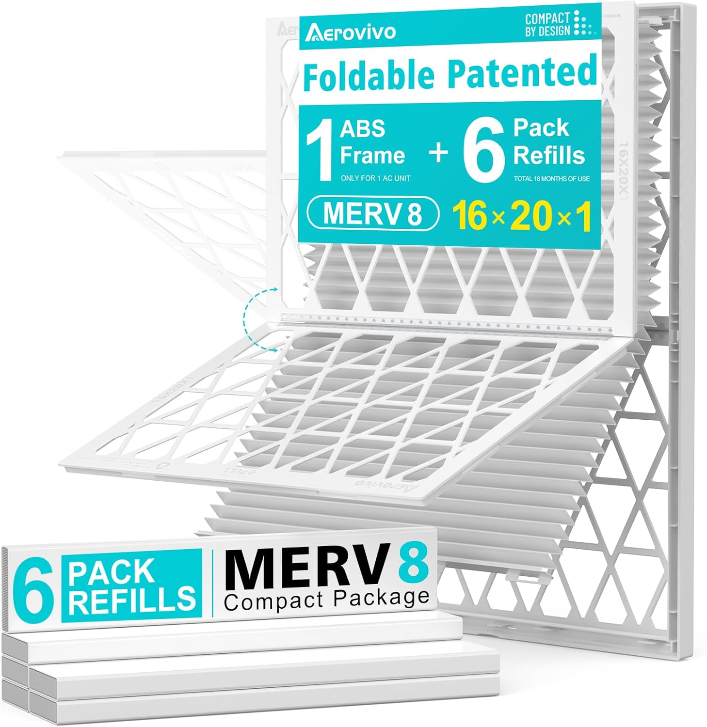 Kit de Filtro de Aire Recargable AErovivo 16x20x1 – MERV 8 con Marco Reutilizable y 6 Recambios