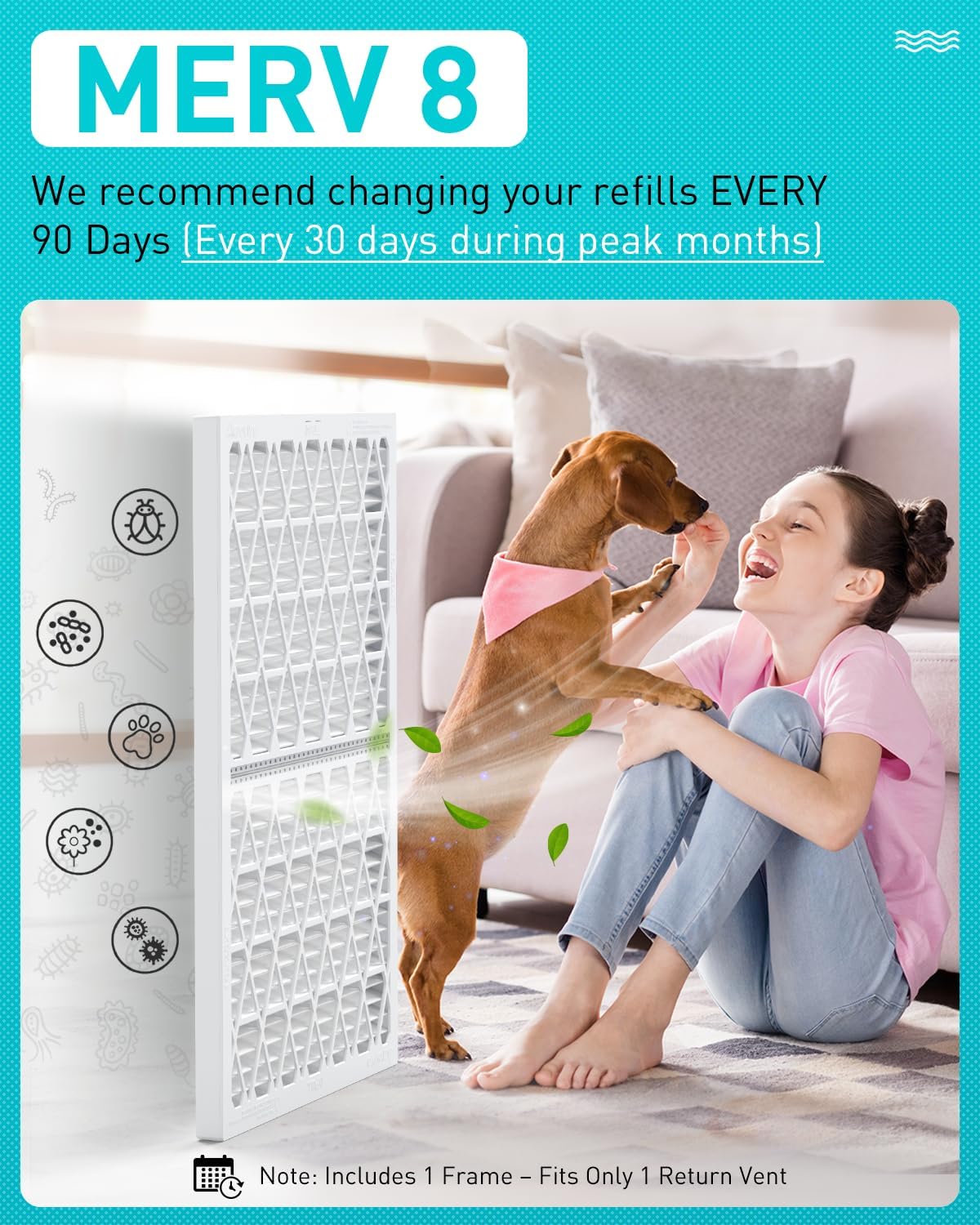 Kit de Filtro de Aire Recargable AErovivo 16x20x1 – MERV 8 con Marco Reutilizable y 6 Recambios - Image 4