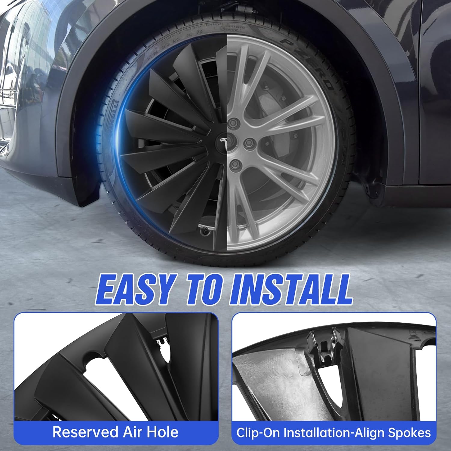 Fundas de Rueda Tewgug 19″ Swords Shadow para Tesla Model Y 2020-2024 (Kit 4 Piezas) - Image 4