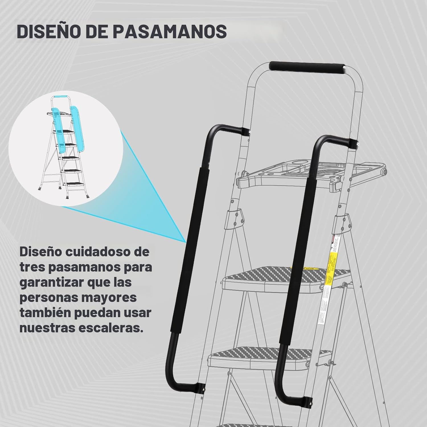 HBTower Escalera de 5 Escalones con Pasamanos y Plataforma para Herramientas - Image 4