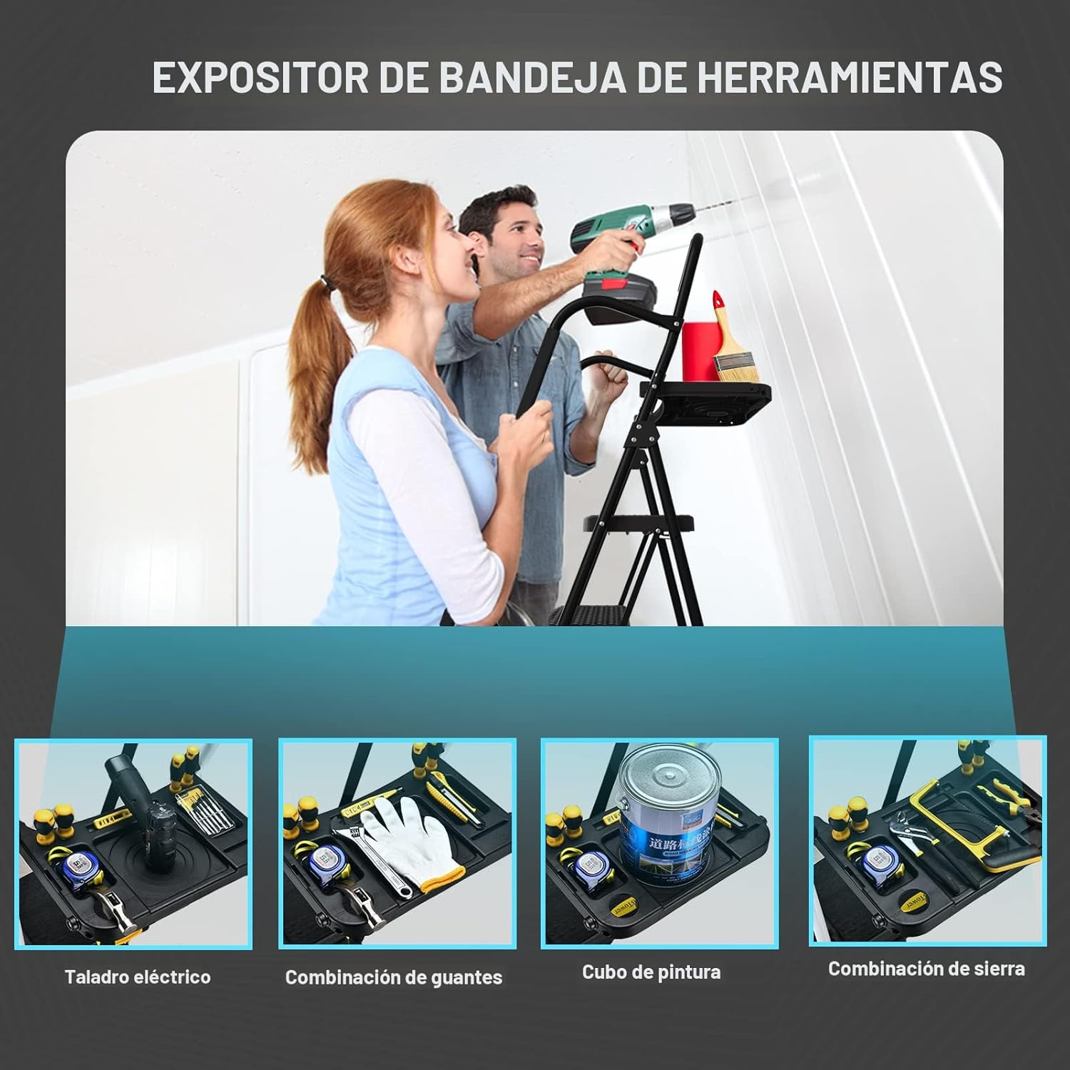 HBTower Escalera de 5 Escalones con Pasamanos y Plataforma para Herramientas - Image 6