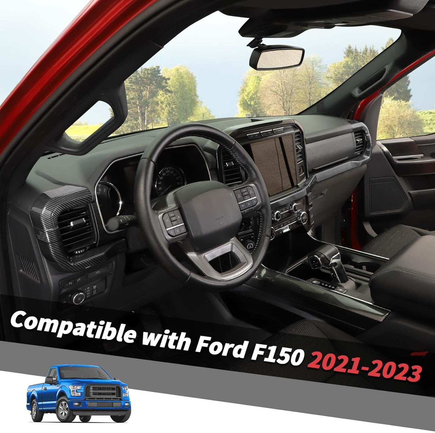 Jimen Cubierta de Panel de Salpicadero y Consola Central (3 Piezas) Compatible con Ford F150 2021-2023 – Fibra de Carbono - Image 6