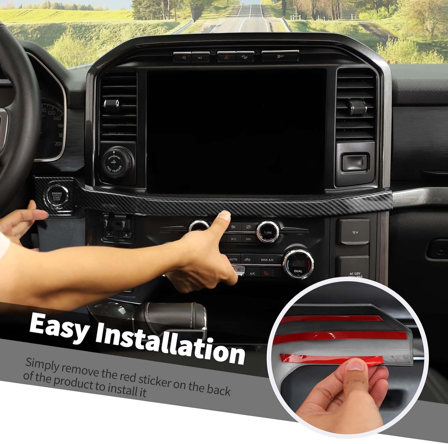 Jimen Cubierta de Panel de Salpicadero y Consola Central (3 Piezas) Compatible con Ford F150 2021-2023 – Fibra de Carbono - Image 5