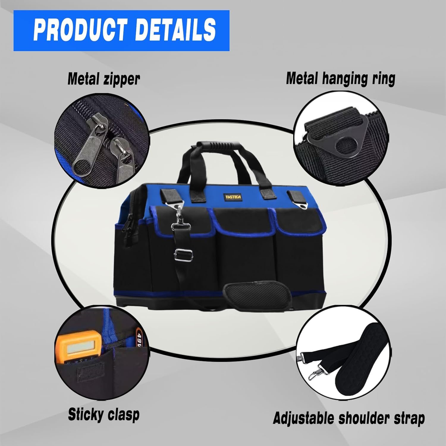 FASTECH Bolsa de Herramientas de 20” con Boca Ancha – Organizador Profesional Resistente - Image 3