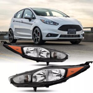 Conjunto de Faros Delanteros Halógenos para Ford Fiesta 2014-2019, Carcasa Negra con Lado Ámbar (Par)