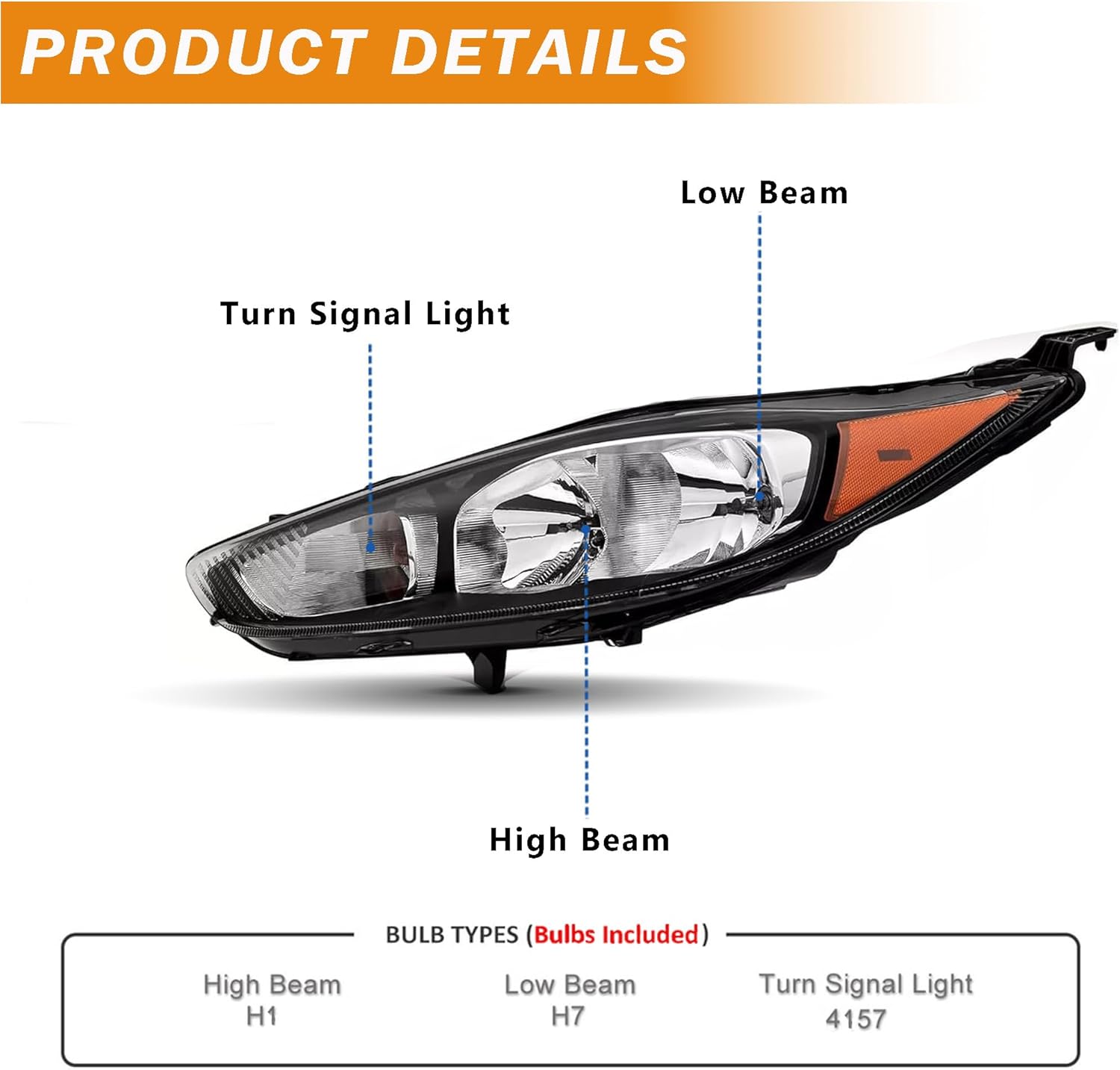 Conjunto de Faros Delanteros Halógenos para Ford Fiesta 2014-2019, Carcasa Negra con Lado Ámbar (Par) - Image 3