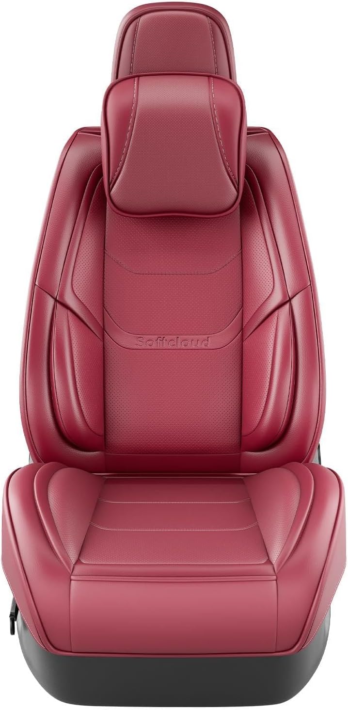 Juego Completo de Fundas para Asientos de Automóvil de Cuero Napa WineRed con Reposacabezas – Ajuste Universal