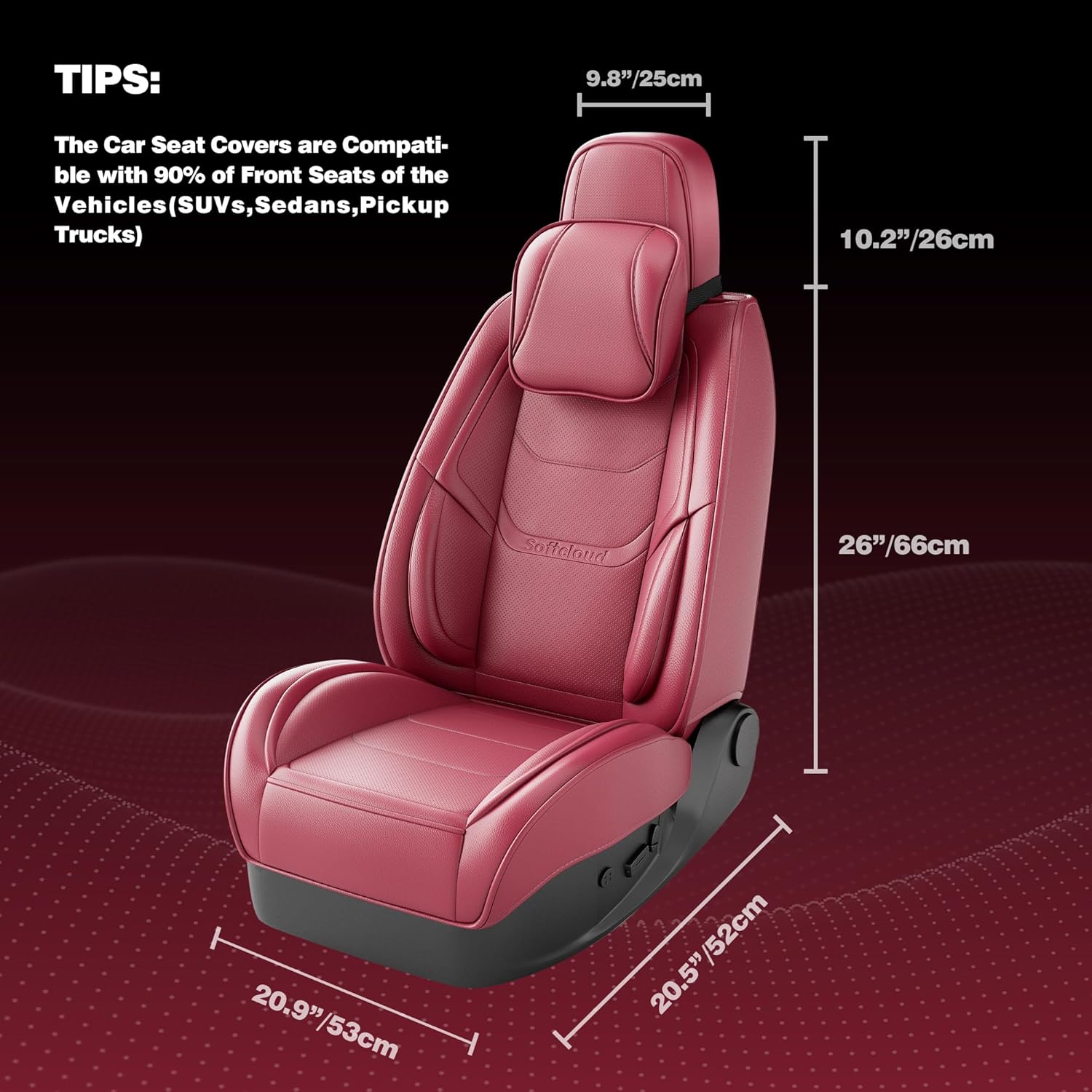 Juego Completo de Fundas para Asientos de Automóvil de Cuero Napa WineRed con Reposacabezas – Ajuste Universal - Image 3