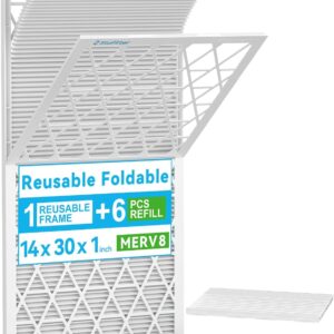Filtro de Aire Reutilizable 14 x 30 x 1 pulgadas MERV 8 con Marco y 6 Recambios